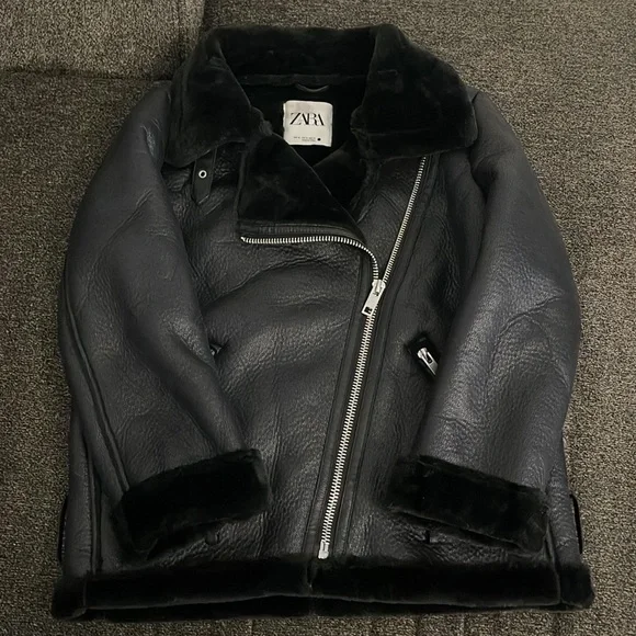 ZARA DOUBLE-FACED JACKET Moto Style Front zip pockets. metal buckles. - Picture 9 of 16